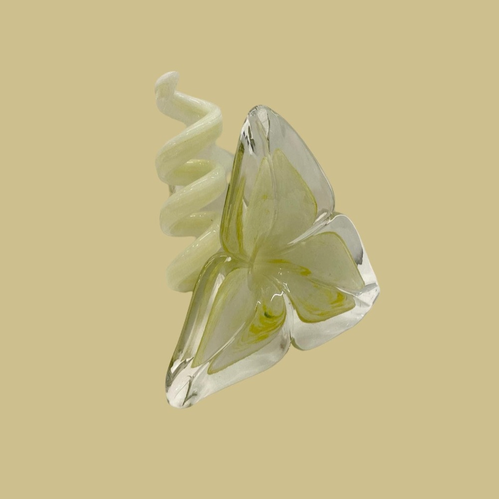 Vintage Yellow Murano Glass Flower, Twist Stem, Art Glass Decor